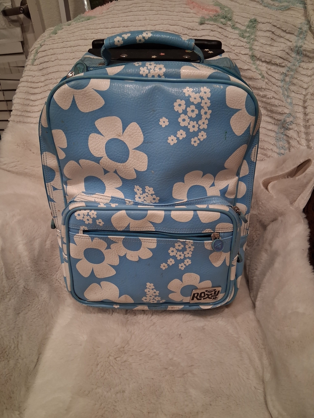 Roxy Light Blue & White Floral Rolling Backpack
